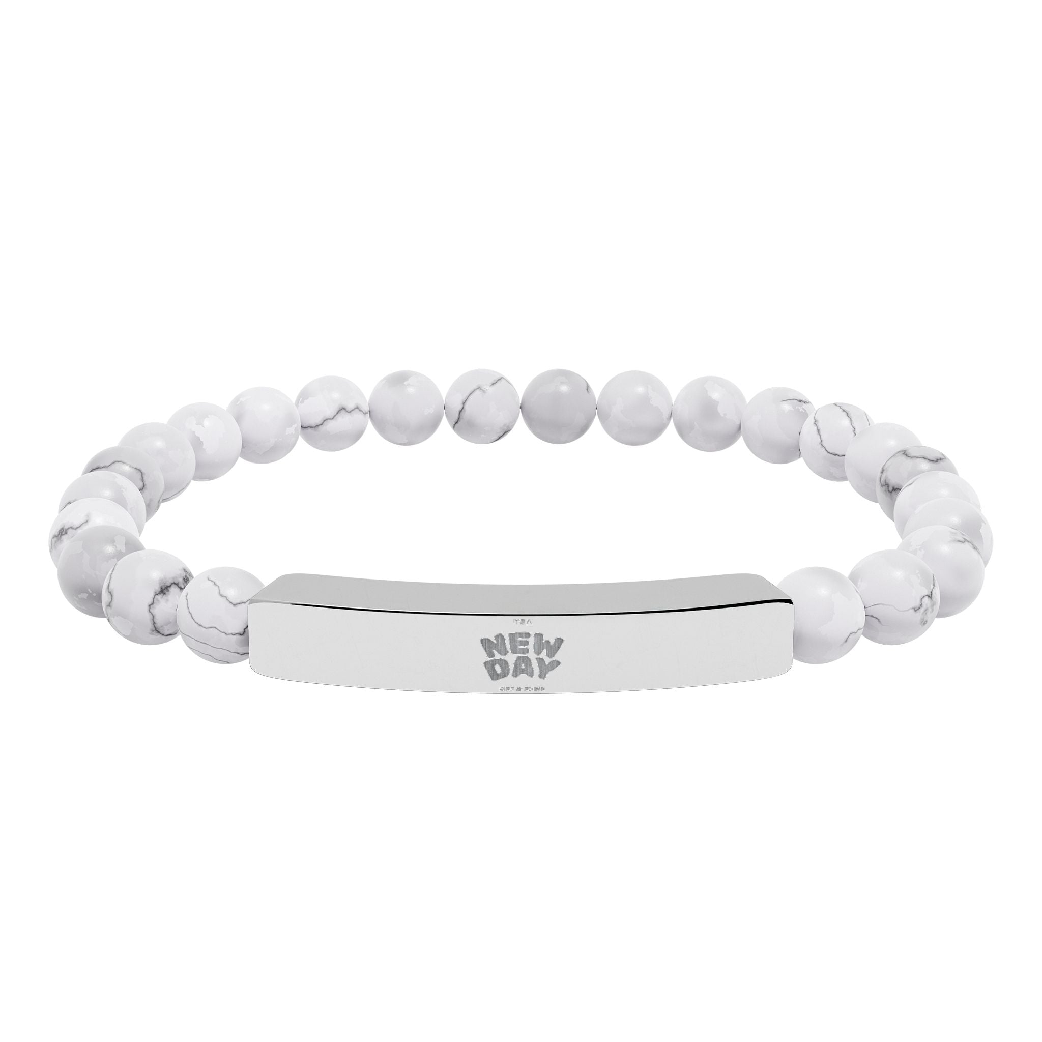 Engravable Natural Stone Bead Stretch Bracelet — Personalized Bar Accent