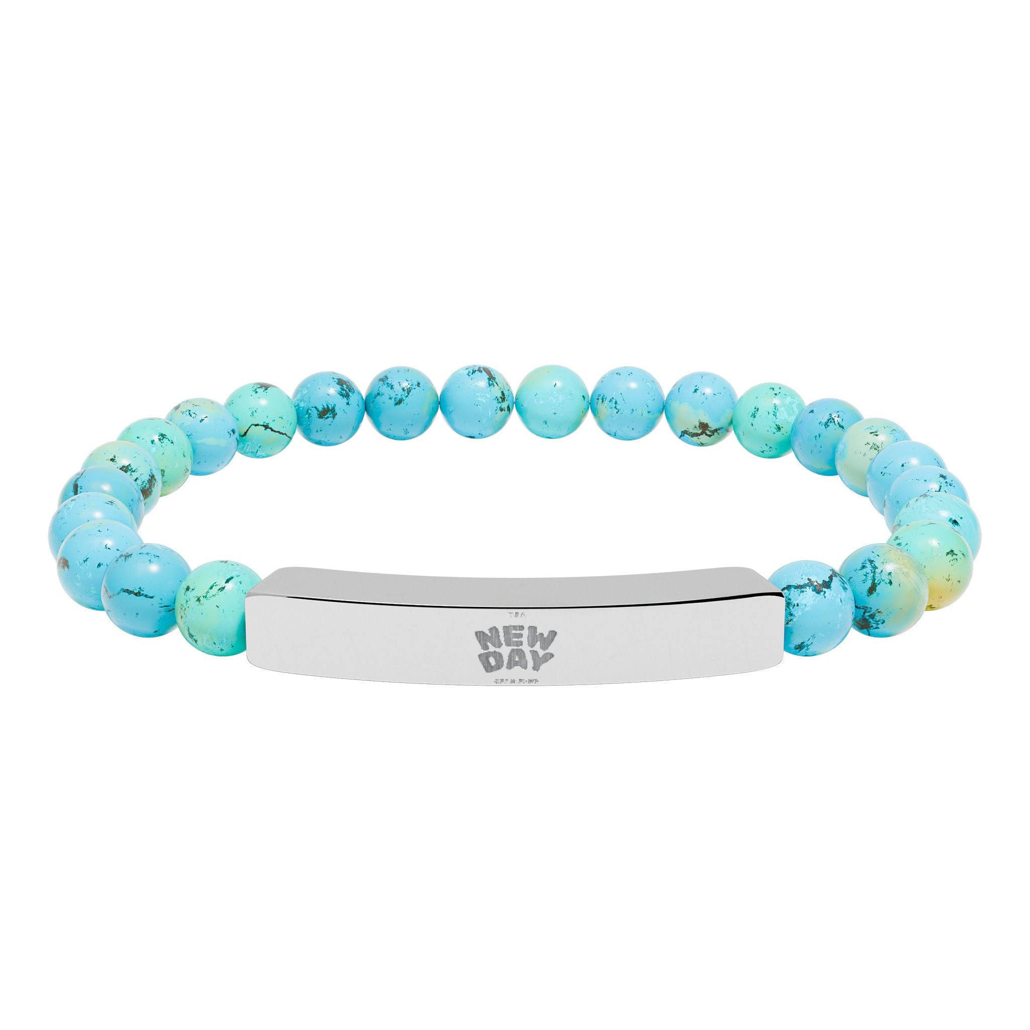 Engravable Natural Stone Bead Stretch Bracelet — Personalized Bar Accent