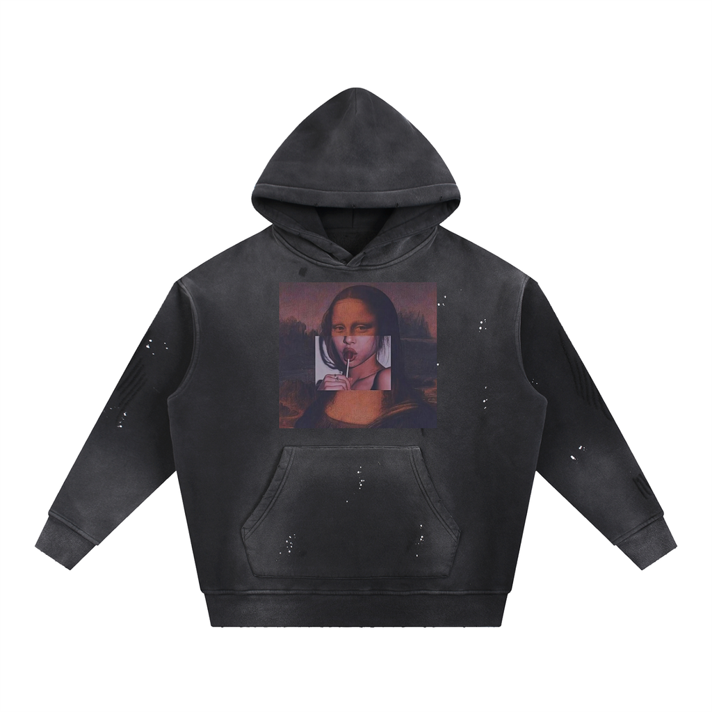 Vintage Washed Frayed Fleece Hoodie