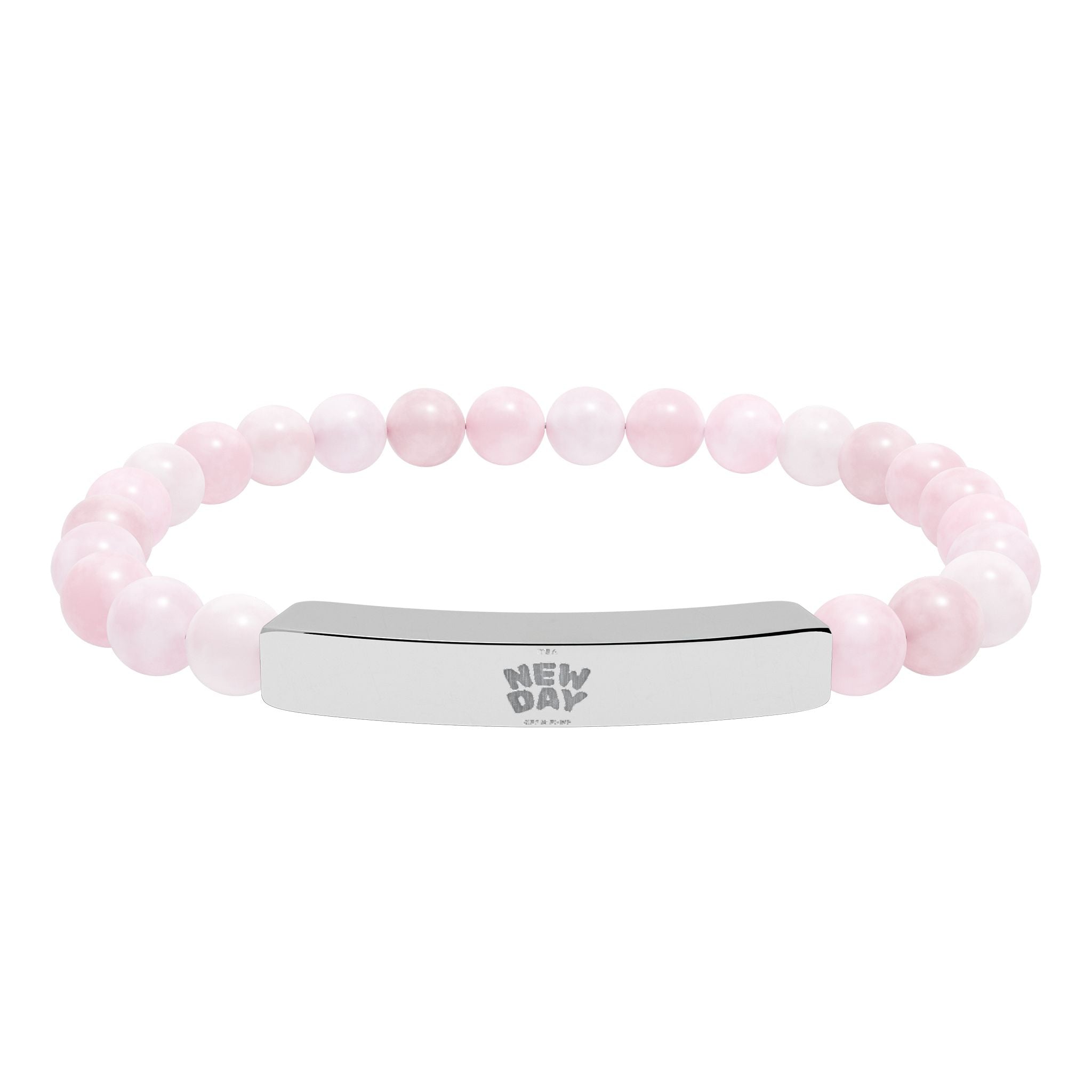 Engravable Natural Stone Bead Stretch Bracelet — Personalized Bar Accent